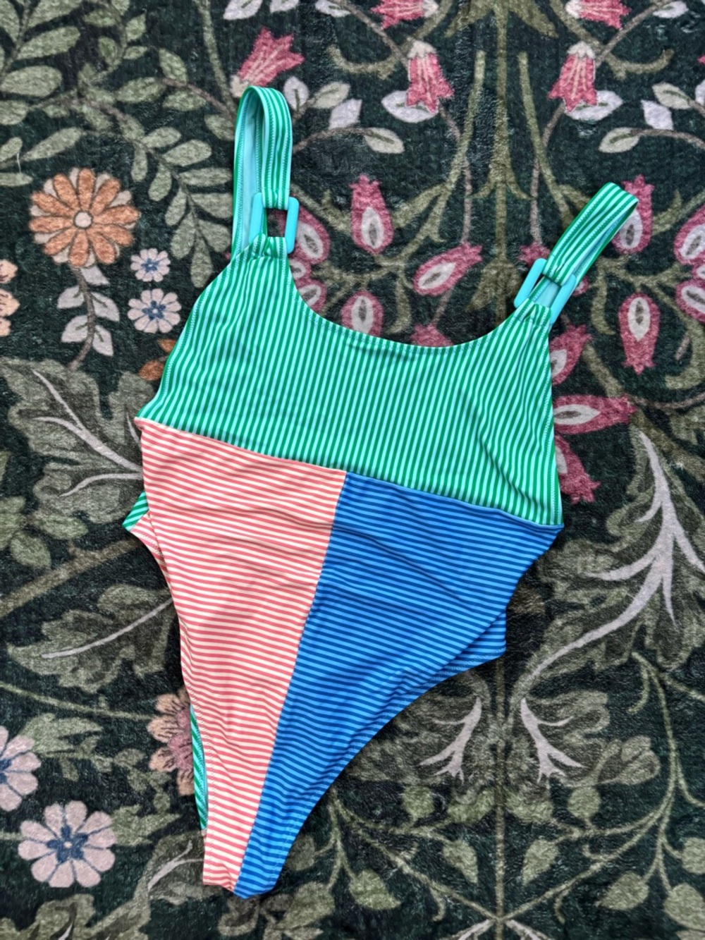 Aerie Cambridge Coast Striped Colorblock One Piece Swimsuit Scoop Back